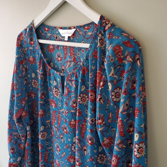 Northern Reflections L Floral Boheminan Peasant Vacation Keyhole Blouse - Picture 4 of 11